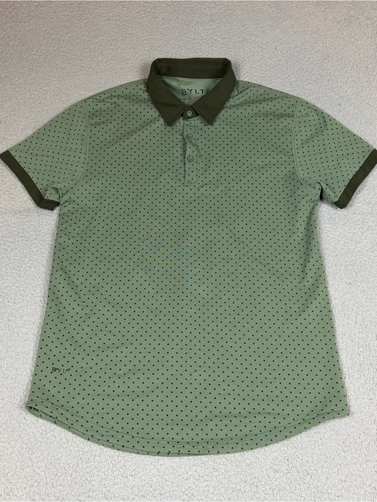 BYLT Basics Other - BYLT Basics Polo with Olive Green and Dark Green Trim Polka Dots Stretch